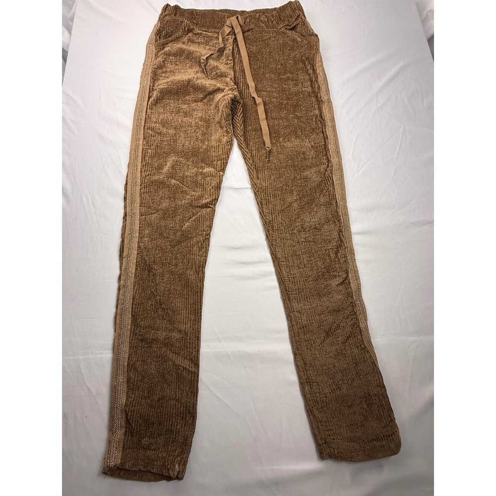 Made in Italy Brown Heavyweight Velvet Pants Metallic Trim M 8 10